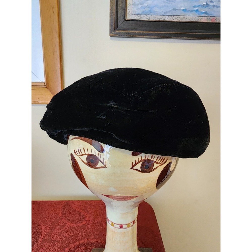 Vintage Velvet Beret Hat Black Whimsigoth Gothic Slouchy Millinery Union Made